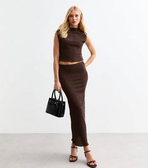 Brown Textured Midi Skirt New Look