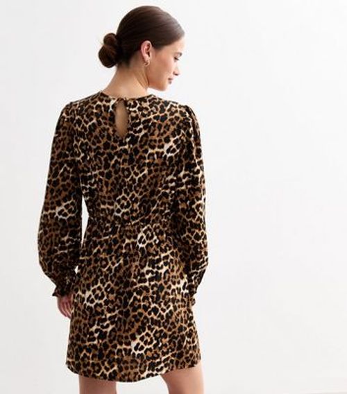 Brown Leopard Print Belted Long Sleeve Mini Dress New Look