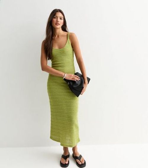Green Crochet Strappy Midi Dress New Look