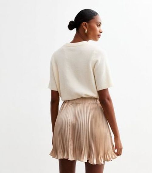 Cream Pleated Satin Mini...