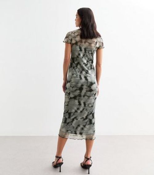 Grey Ink Patterned Mesh Midi...