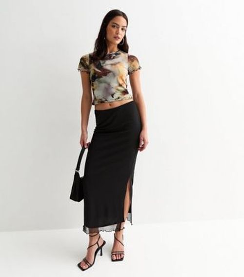 Brown Abstract Print Mesh...