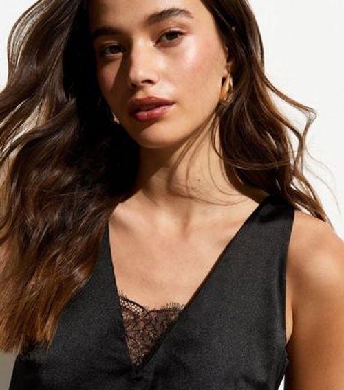 Black Lace Insert Cami Top New Look