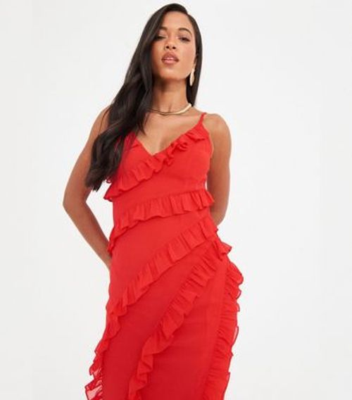 WKNDGIRL Red Frill Trim Maxi...