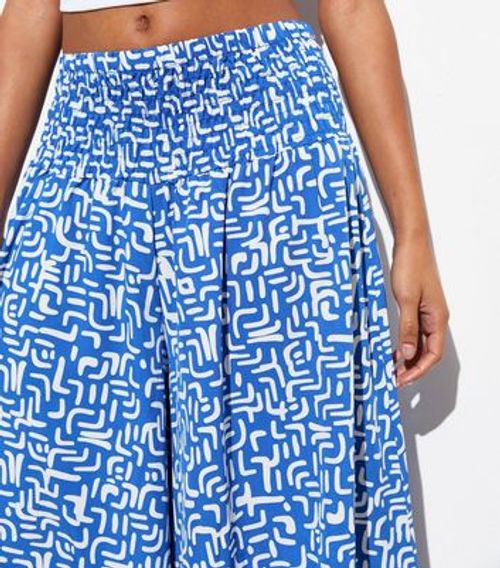 Blue Abstract Print Wide Leg...