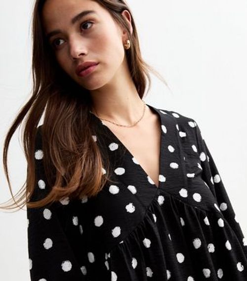 Black Polka Dot Mini Smock...