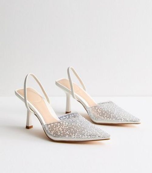 Truffle White Clear Diamante Slingback Heel Sandals New Look