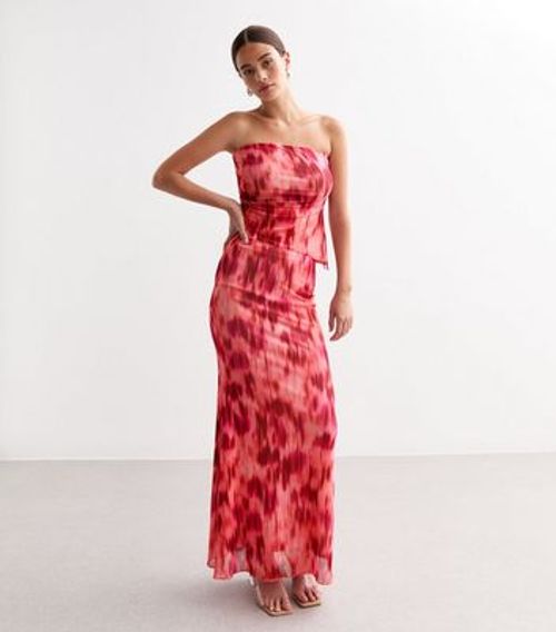 Pink Blur-Print Mesh Maxi...