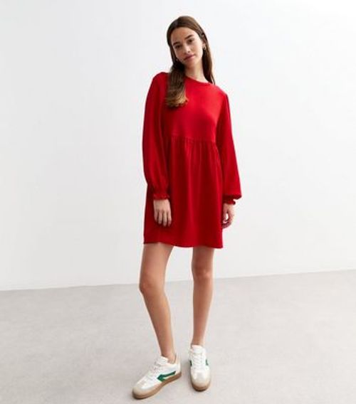 Red Crinkle Long Sleeve Mini...