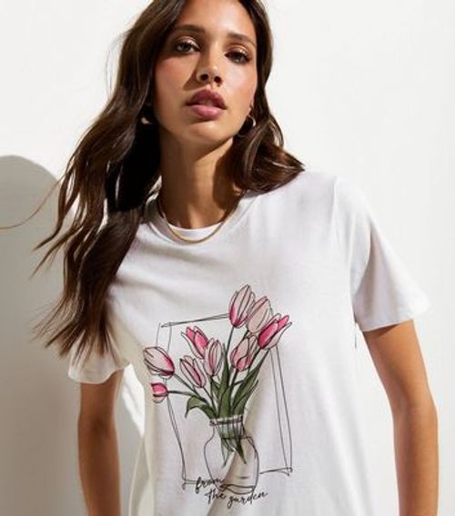 White Tulips-Print Cotton...