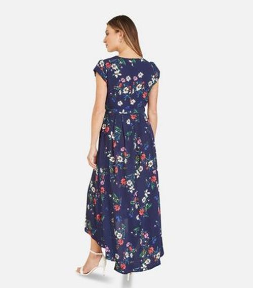 Mela Navy Daisy Print Wrap Midi Dress New Look