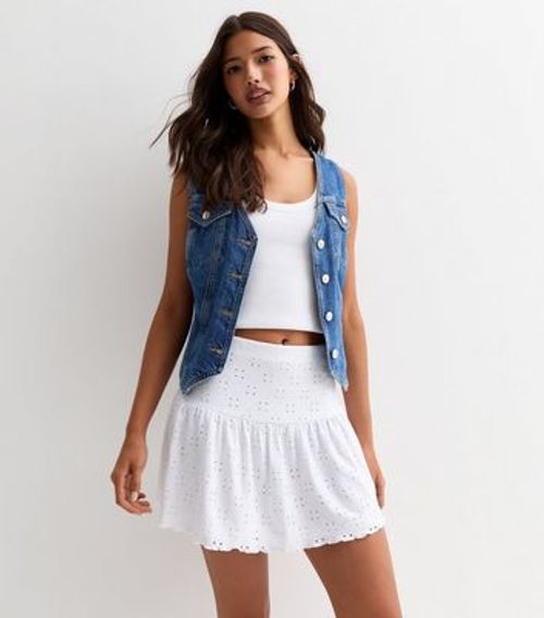 White Embroidered Mini Skirt New Look