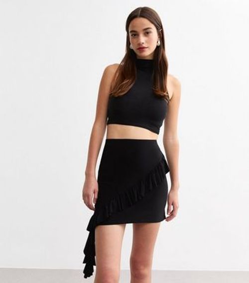 Black Ruffle Trim Mini Skirt...