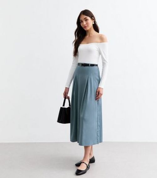 Grey Box Pleat Midi Skirt New...