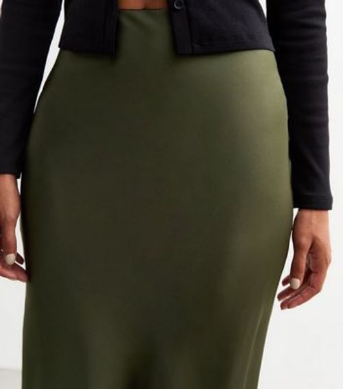 Khaki Satin Midi Skirt New...