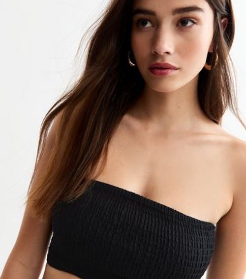 Black Shirred Bandeau Crop...