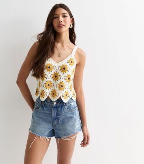 ONLY Off White Floral-Crochet Vest Top New Look