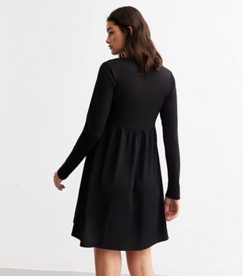 Maternity Black Crinkle Long Sleeve Dress New Look