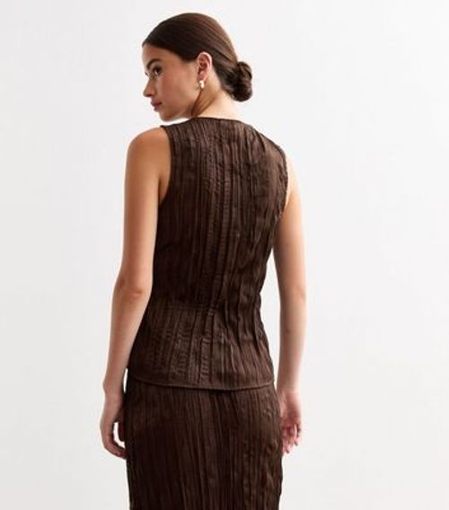 Brown Crinkle Tie Front Top...