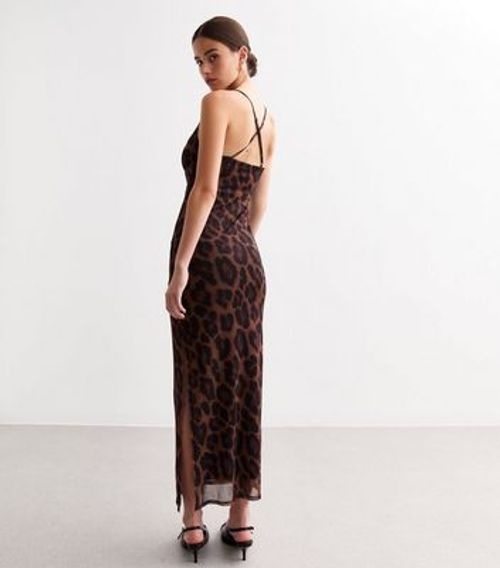 Brown Leopard Print Mesh Midaxi Dress New Look