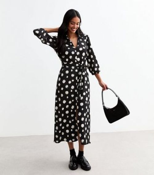 Black Polka Dot Crinkle Midi...