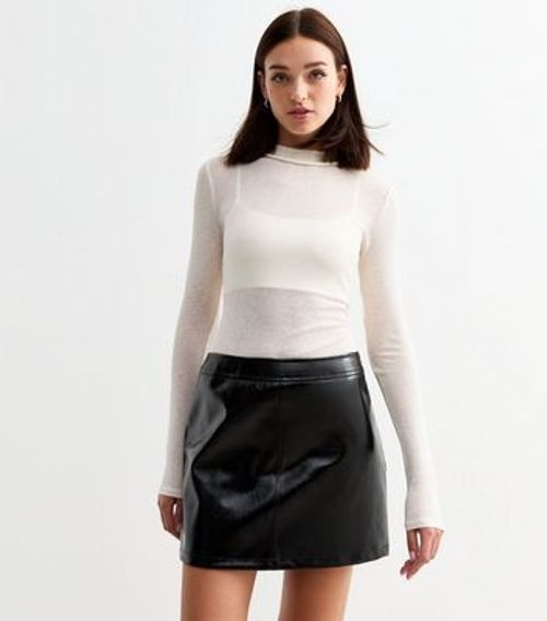 Black Leather-Look Mini Skirt...