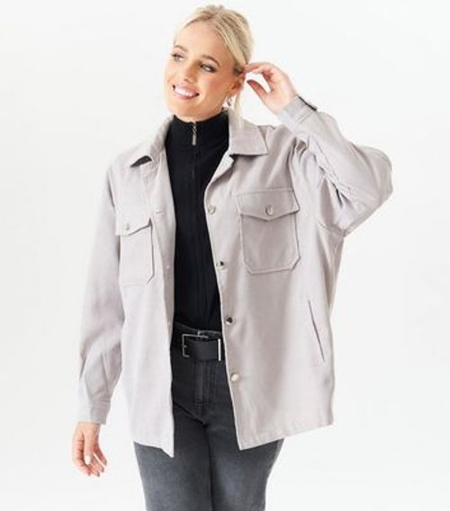 Gini London Grey Oversized Shacket New Look