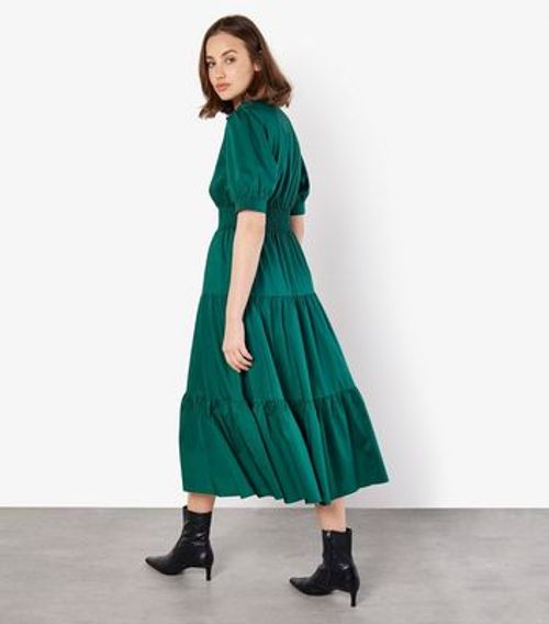 Apricot Dark Green Tiered Midi Smock Dress New Look