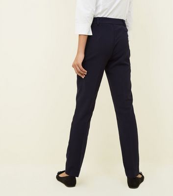 navy leather look trousers