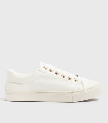 white leather look trainers