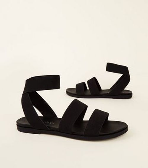 Black Elastic Strap Sandals...