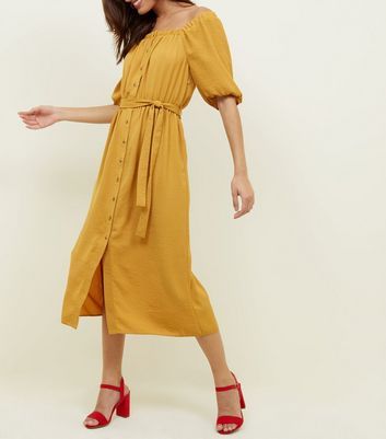 square neck button front dress