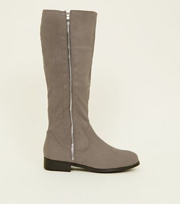 grey flat knee high boots