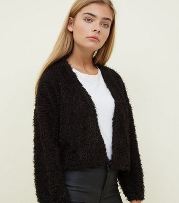 girls black fluffy cardigan