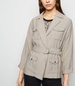 Petite Stone Safari Belted Jacket New Look