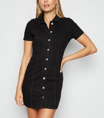 new look denim button through dress