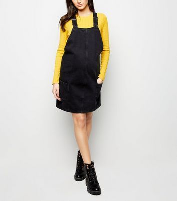 new look black denim pinafore