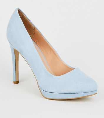 Pale Blue Suedette Platform Court Shoes 