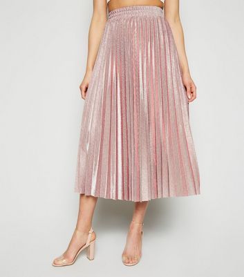 Bronze Glitter Pleated Midi Skirt New 