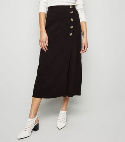 Black Linen Look Button Up Midi Skirt New Look 9 00 The Oracle Reading