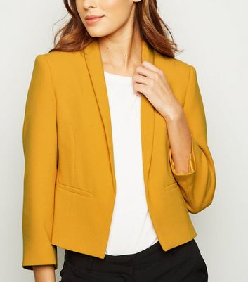Mustard 3/4 Sleeve Crop Blazer New Look 