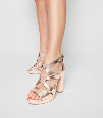 gold platform block heels