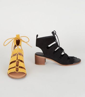 Mustard Ghillie Lace Up Low Heel Sandals New Look Vegan Compare