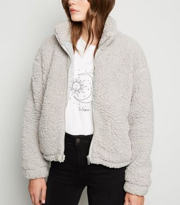 New look grey teddy coat hotsell