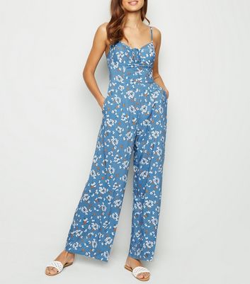 Blue Floral Bustier Jumpsuit New Look 