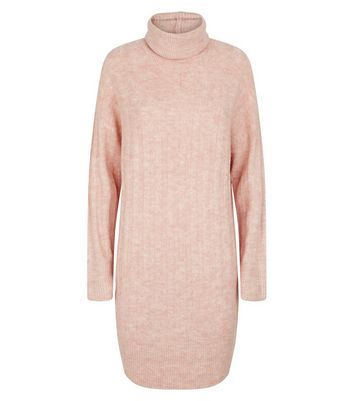 Pale Pink Roll Neck Jumper Dress New 