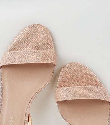 Wide Fit Rose Gold Glitter Mid Heel Sandals New Look Vegan