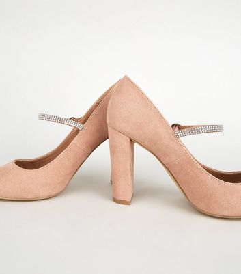 Wide Fit Nude Diamanté Strap Court 