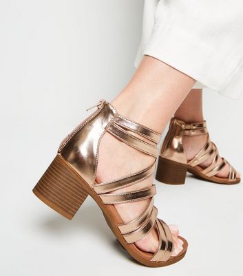 Rose Gold Metallic Strappy Low Heel Sandals New Look Vegan