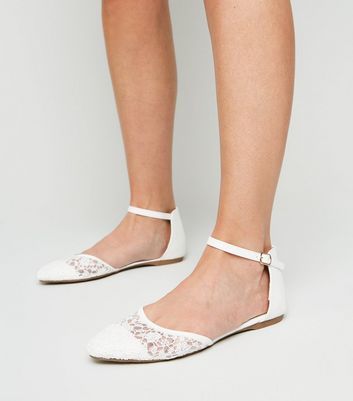 Wide Fit White Lace Ballet Pumps New 